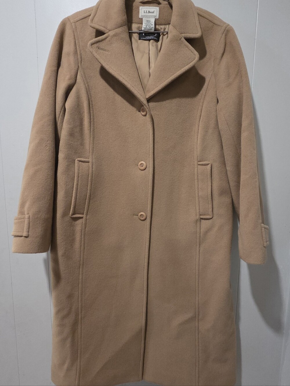 L.L. Bean Women's Classic Lambswool Polo Coat Camel Tan Long Jacket Size 14 Reg